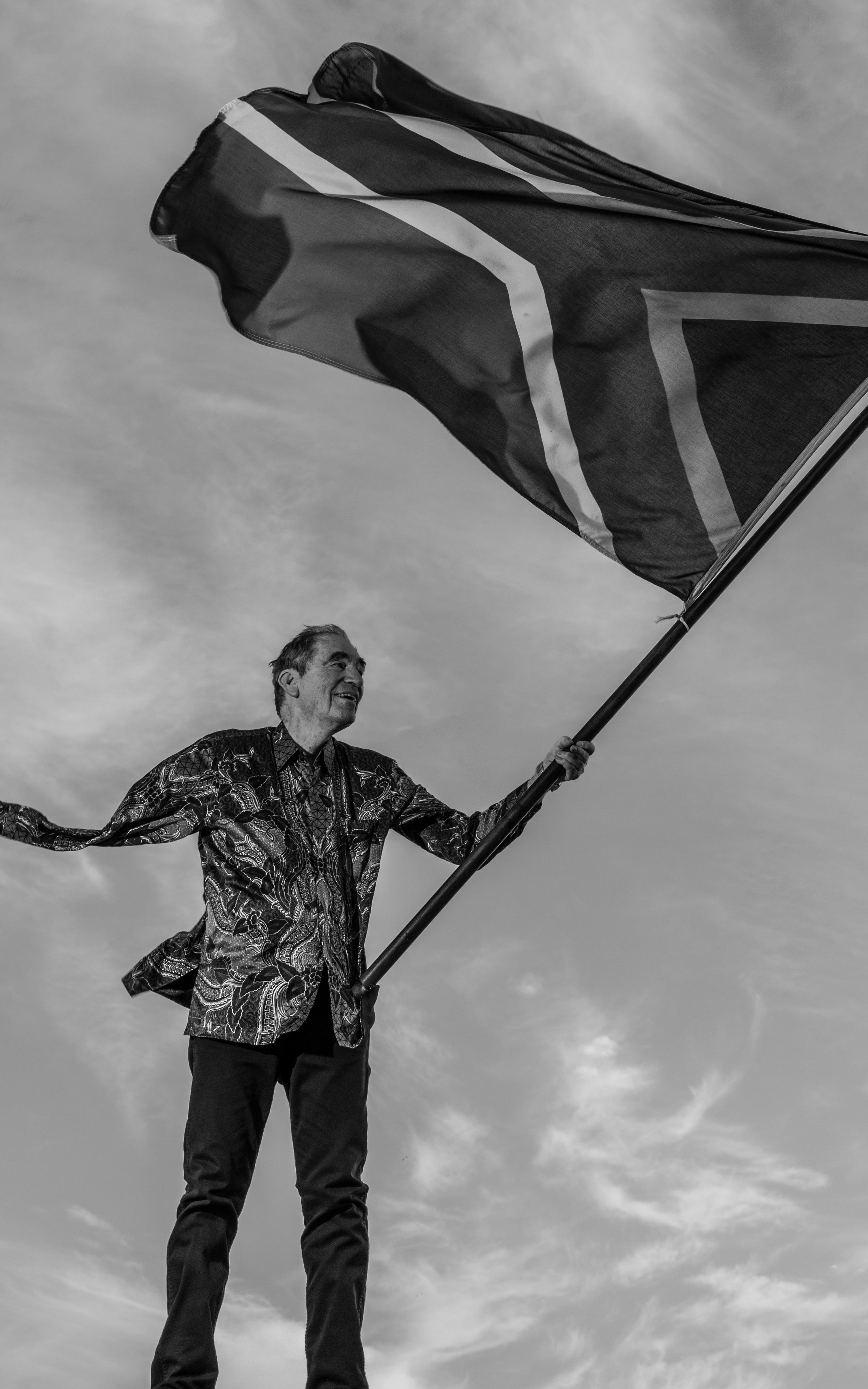 Man holding South African flag